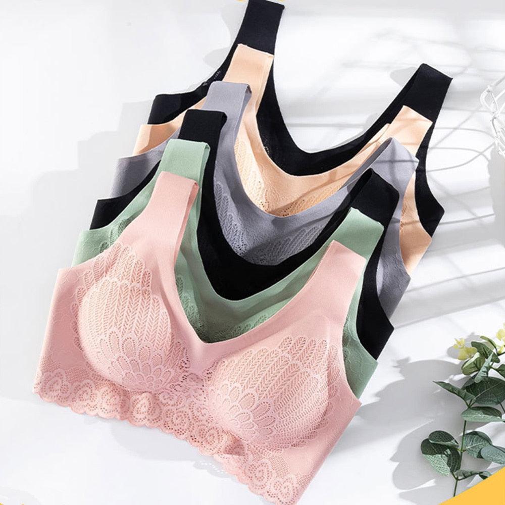 Thin Push Up Vest Bra Women Seamless Underwear Solid Lace Soft Comfortable Sleep Top With Chest Padded Bras For Women M L XL XXL - ItemBear.com