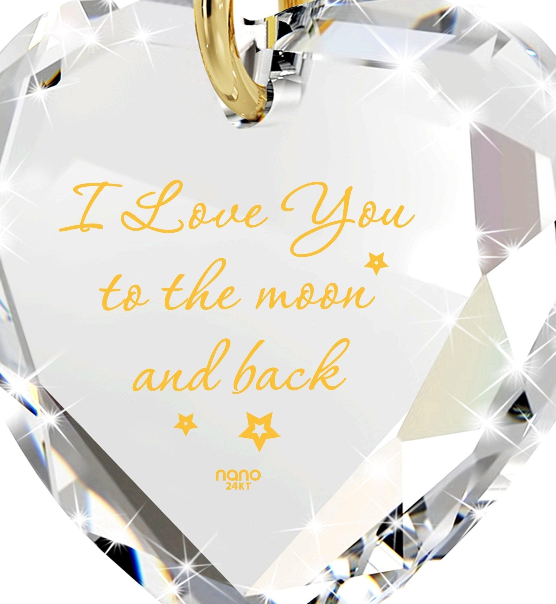 Tiny Heart Jewelry Set 24k Gold Inscribed I Love You to the Moon and Back Necklace and Drop Earrings - ItemBear.com