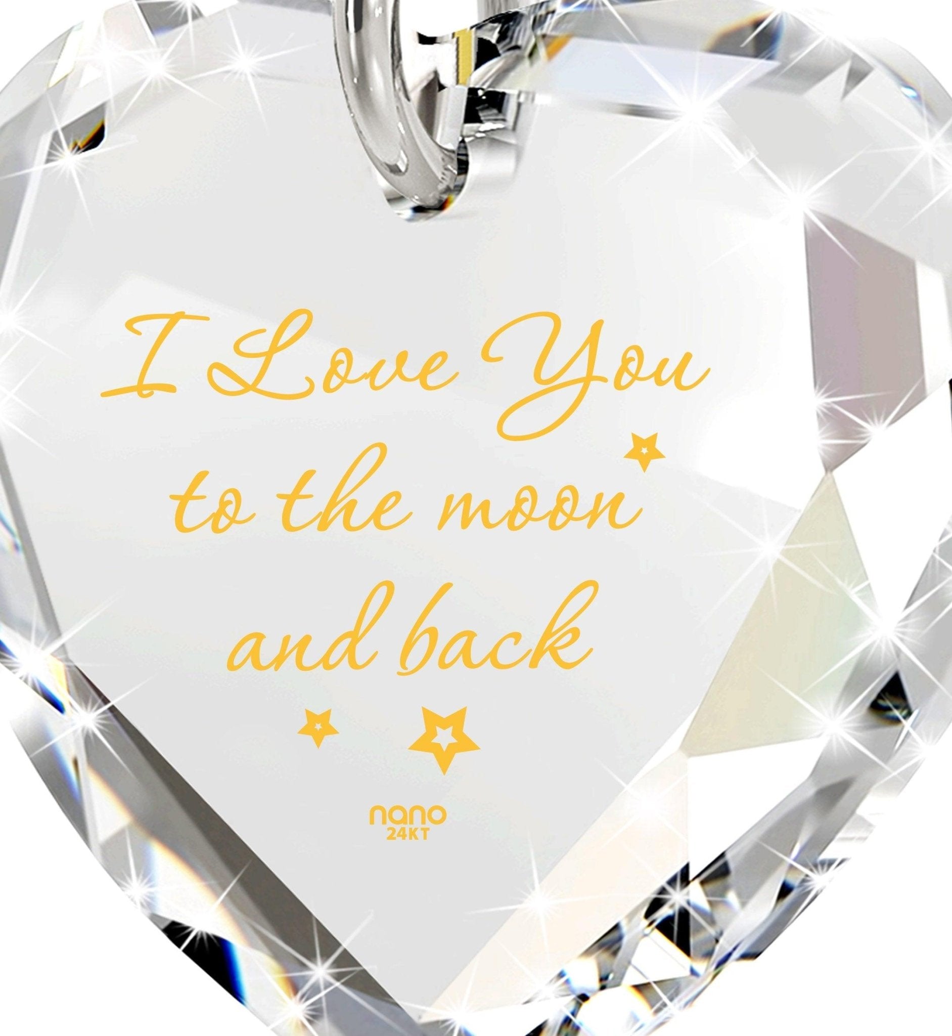 Tiny Heart Jewelry Set 24k Gold Inscribed I Love You to the Moon and Back Necklace and Drop Earrings - ItemBear.com