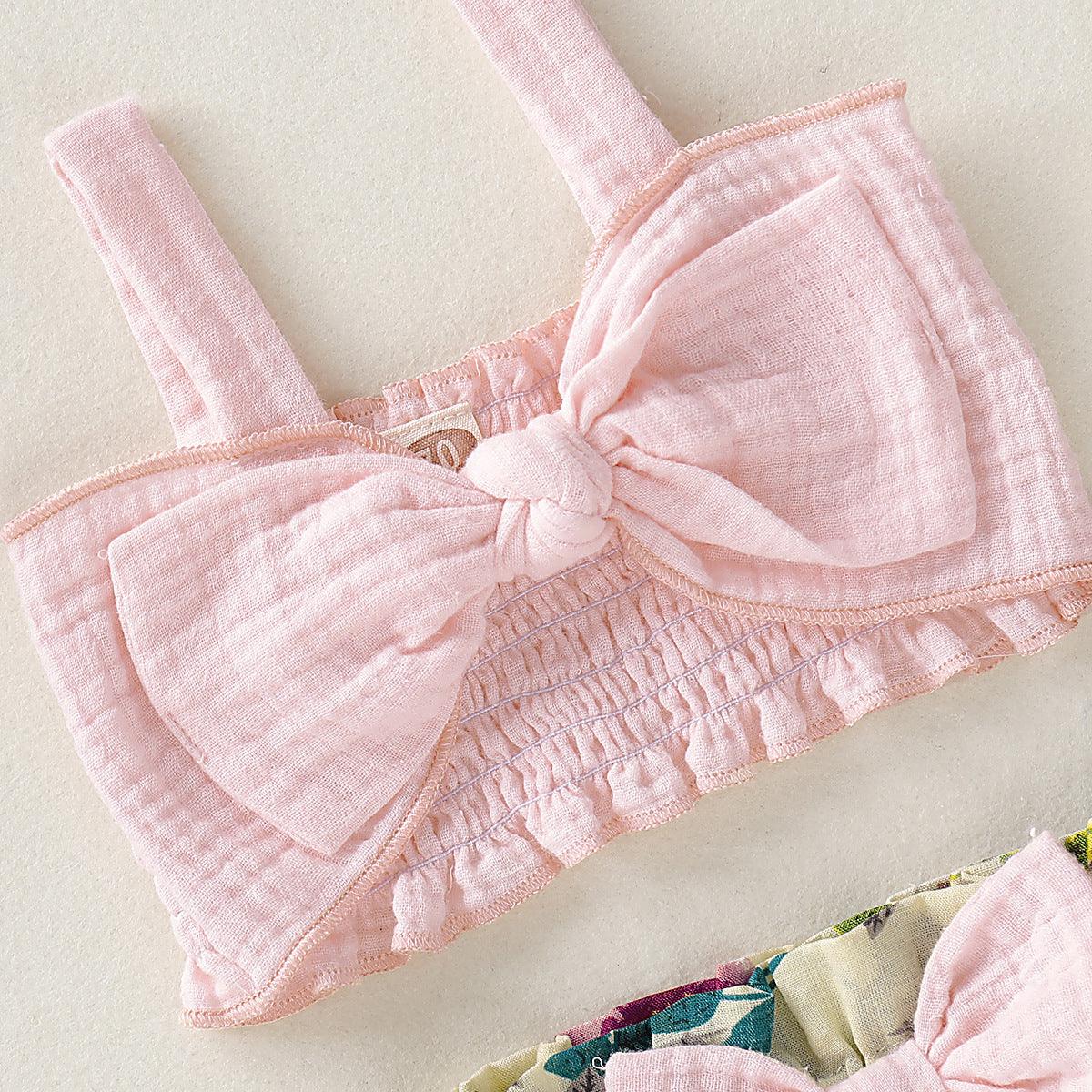 US Summer Newborn Baby Girl Clothes Bow Vest Tops+Floral Shorts Outfit Sunsuit - ItemBear.com