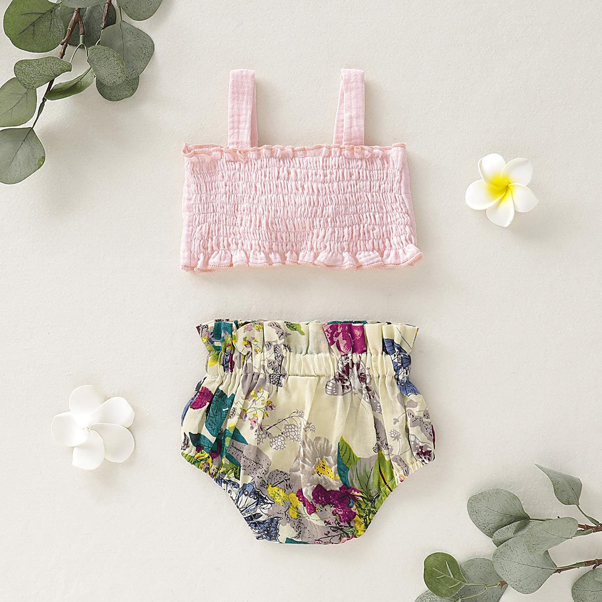 US Summer Newborn Baby Girl Clothes Bow Vest Tops+Floral Shorts Outfit Sunsuit - ItemBear.com