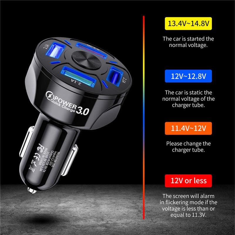 USLION 4 Ports USB Car Charge 48W Quick 7A Mini Fast Charging For iPhone 11 Xiaomi Huawei Mobile Phone Charger Adapter in Car - ItemBear.com