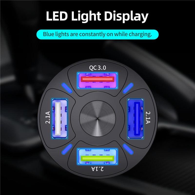 USLION 4 Ports USB Car Charge 48W Quick 7A Mini Fast Charging For iPhone 11 Xiaomi Huawei Mobile Phone Charger Adapter in Car - ItemBear.com