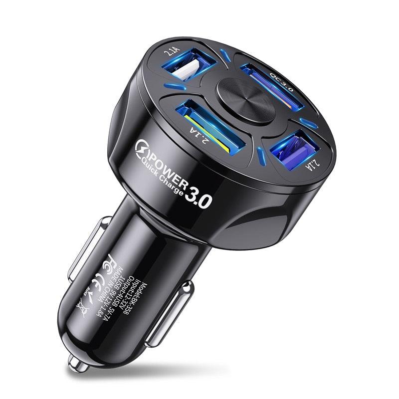 USLION 4 Ports USB Car Charge 48W Quick 7A Mini Fast Charging For iPhone 11 Xiaomi Huawei Mobile Phone Charger Adapter in Car - ItemBear.com