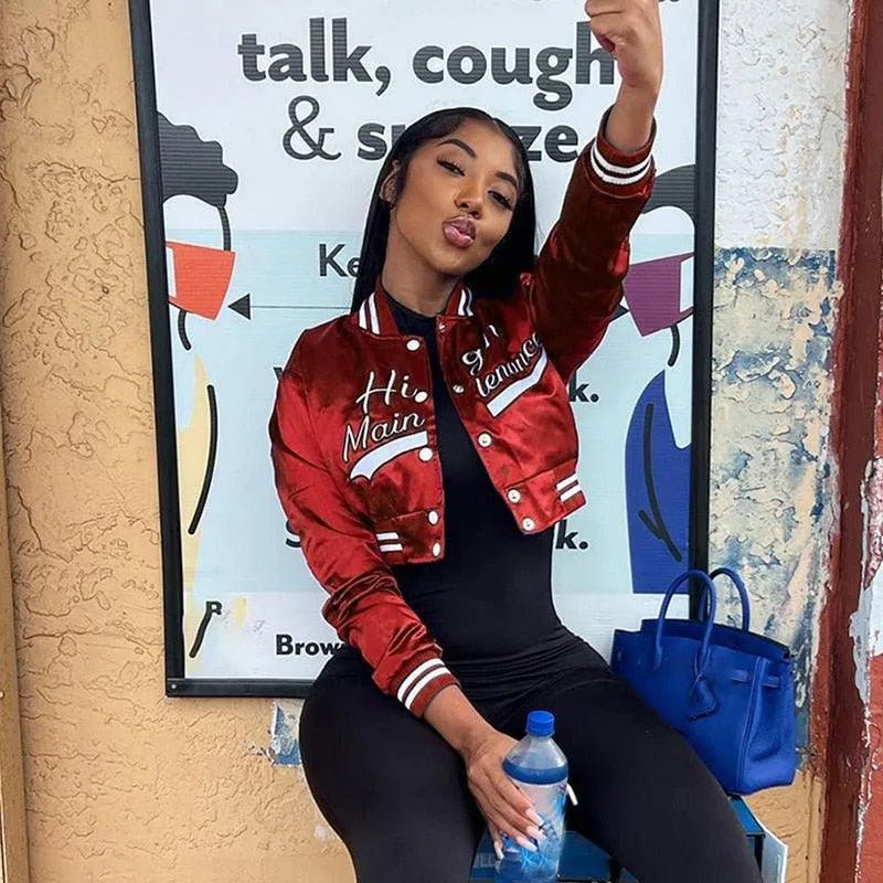 Varsity Baseball Letterman Jacket Cropped Racing Bomber Satin - ItemBear.com