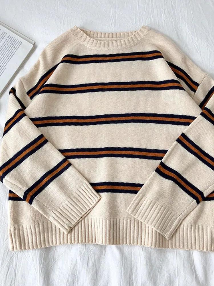 Vintage Stripe Sweaters Women Loose Oversize Korean Style Pullover Top Autumn Winter Long Sleeve Knitted Sweater Femme 2020 - ItemBear.com