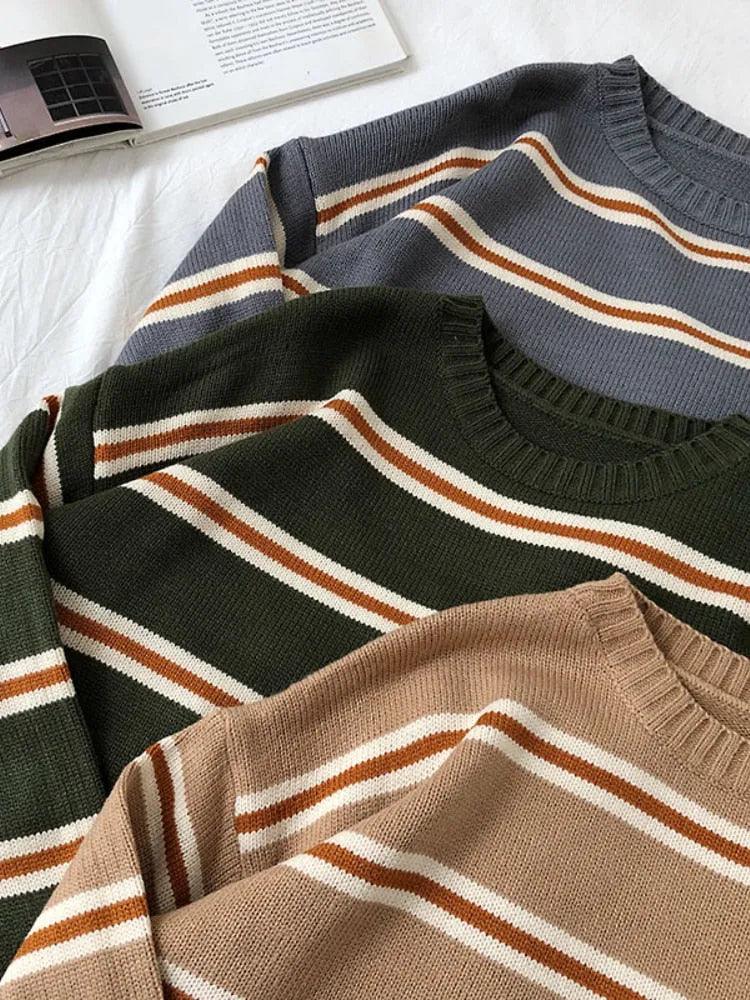 Vintage Stripe Sweaters Women Loose Oversize Korean Style Pullover Top Autumn Winter Long Sleeve Knitted Sweater Femme 2020 - ItemBear.com