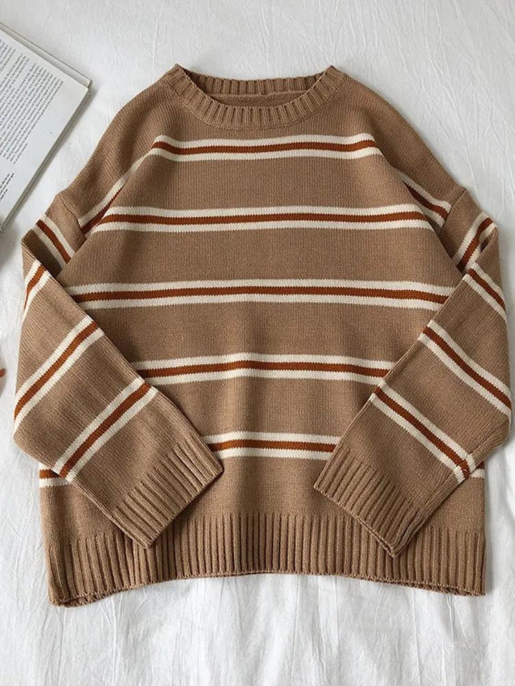 Vintage Stripe Sweaters Women Loose Oversize Korean Style Pullover Top Autumn Winter Long Sleeve Knitted Sweater Femme 2020 - ItemBear.com