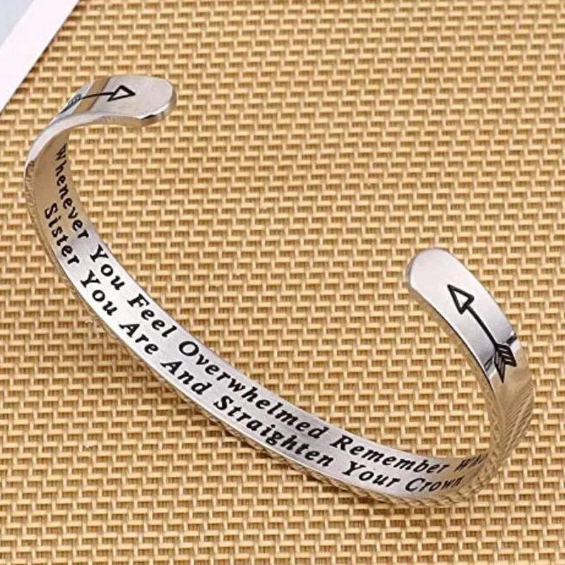 Whenever You Feel Overwhelmed Remember Whose Straighten Your Crown Bracelet, Engraved Inspirational Bangle Gift for Mom Daughter - ItemBear.com