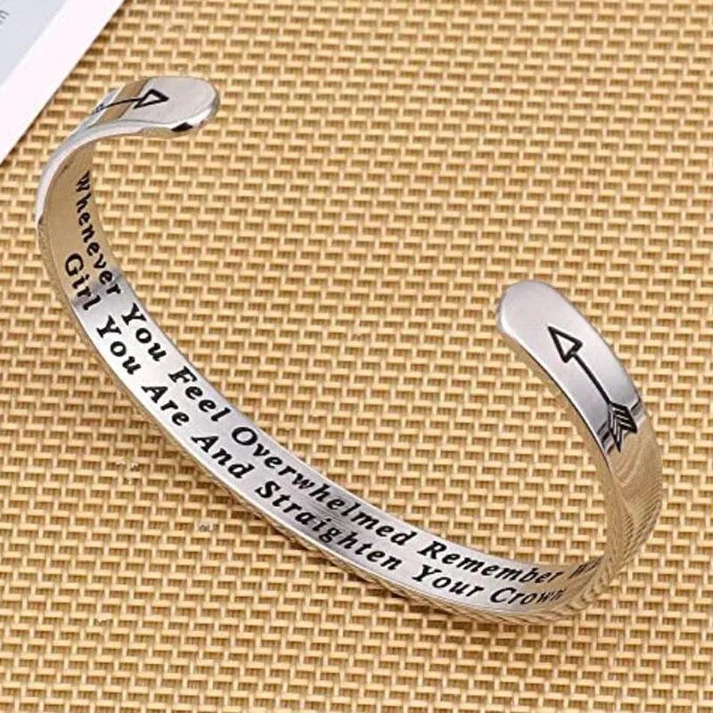 Whenever You Feel Overwhelmed Remember Whose Straighten Your Crown Bracelet, Engraved Inspirational Bangle Gift for Mom Daughter - ItemBear.com