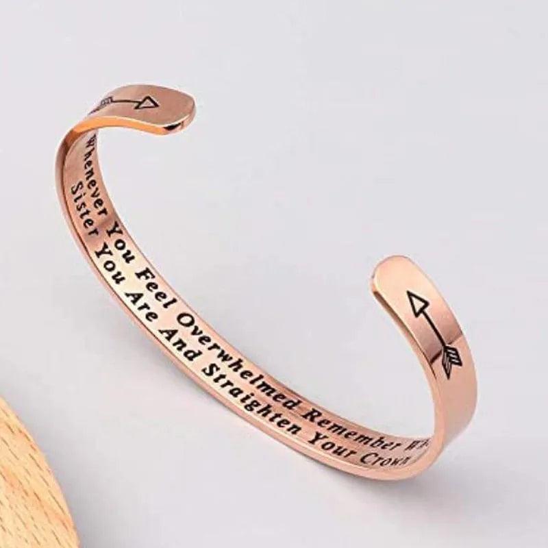 Whenever You Feel Overwhelmed Remember Whose Straighten Your Crown Bracelet, Engraved Inspirational Bangle Gift for Mom Daughter - ItemBear.com