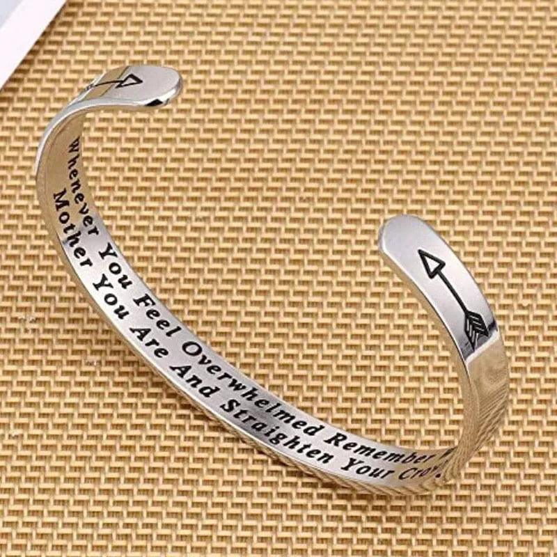 Whenever You Feel Overwhelmed Remember Whose Straighten Your Crown Bracelet, Engraved Inspirational Bangle Gift for Mom Daughter - ItemBear.com