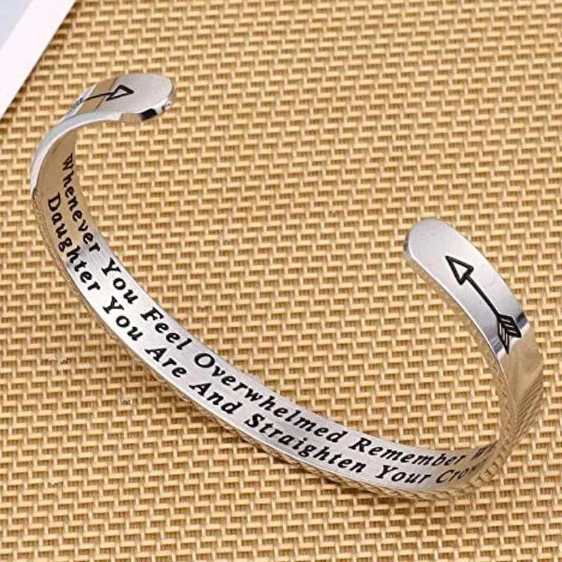 Whenever You Feel Overwhelmed Remember Whose Straighten Your Crown Bracelet, Engraved Inspirational Bangle Gift for Mom Daughter - ItemBear.com