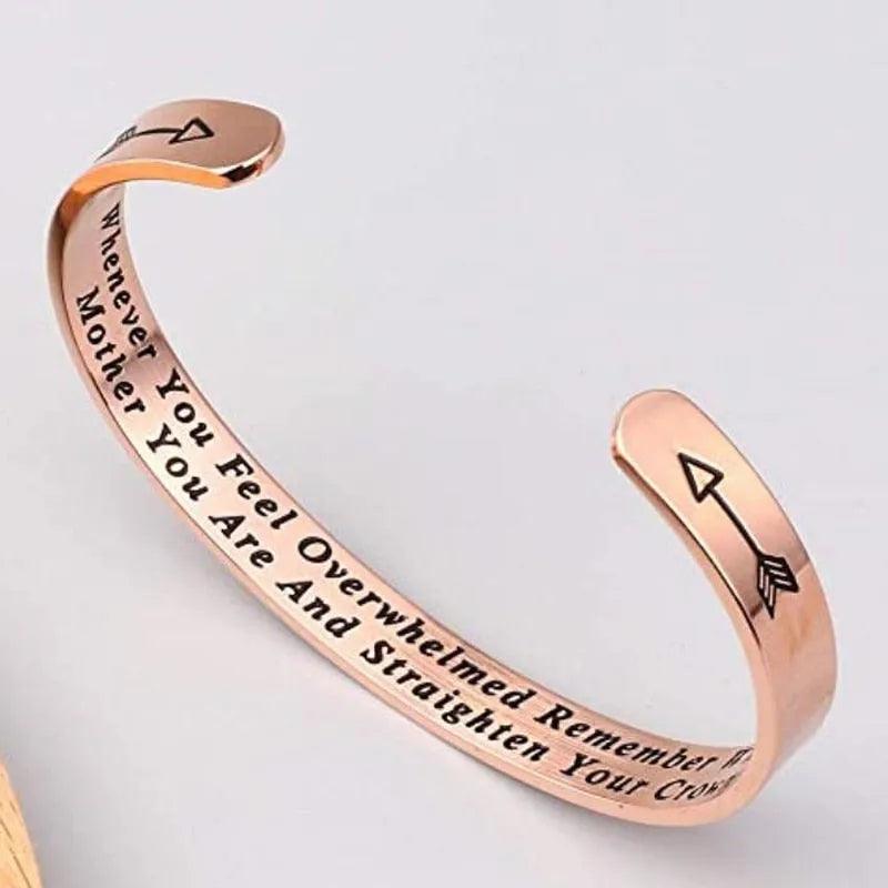 Whenever You Feel Overwhelmed Remember Whose Straighten Your Crown Bracelet, Engraved Inspirational Bangle Gift for Mom Daughter - ItemBear.com