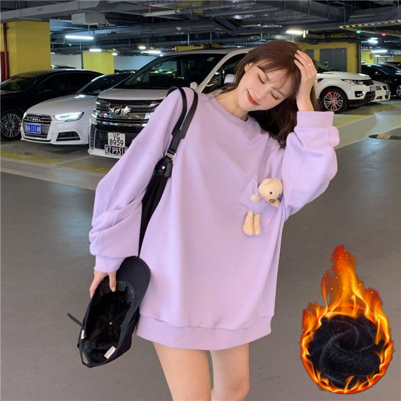 With Bear pocket - 2023 cross-border new sweater women's ins round neck loose Korean foreign style student long-sleeved top - ItemBear.com