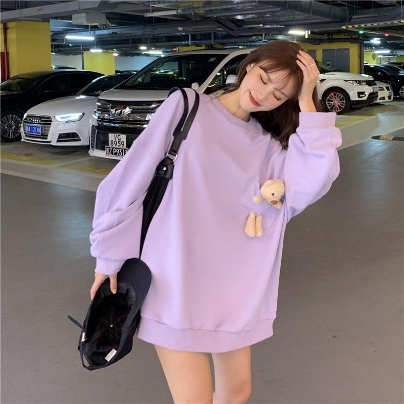 With Bear pocket - 2023 cross-border new sweater women's ins round neck loose Korean foreign style student long-sleeved top - ItemBear.com