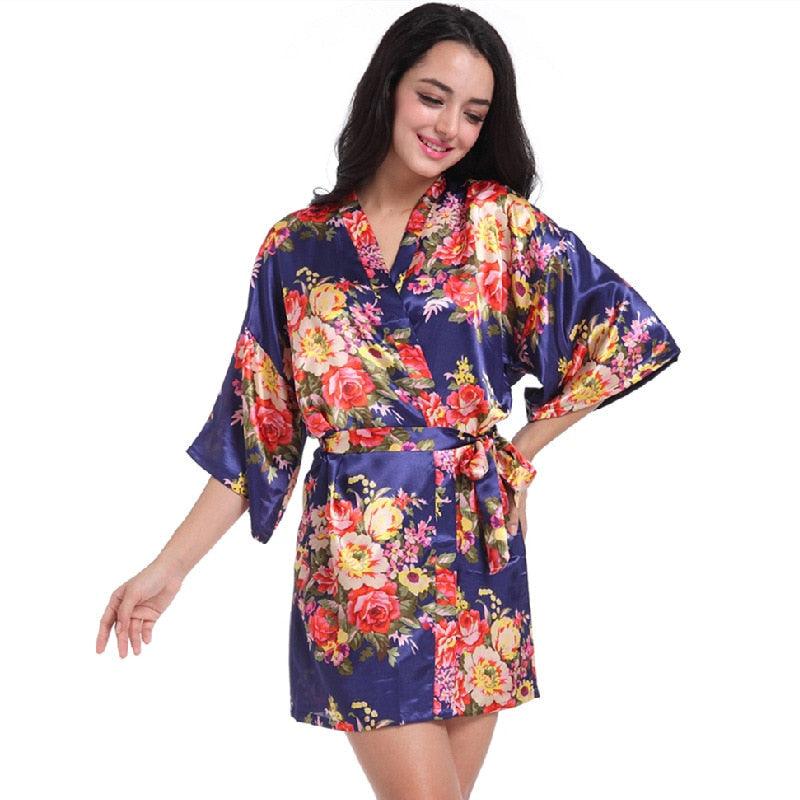 Women Floral Kimono Robe Satin Bridal Dressing Gown Bride Bridesmaid Robes Sleepwear - ItemBear.com