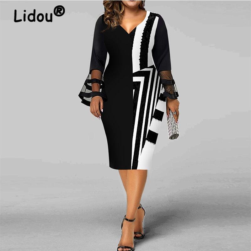 Women Plus Size Dress Summer Autumn Street Sexi Fashionable Midi Dress Ladies V-neck Batwing Sleeve Lace Soft Women Clothes - ItemBear.com