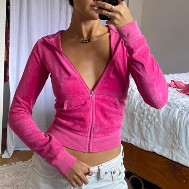 Women's Velvet Zip Up Crop Hoodies - Premium from ItemBear.com - Just $55! Shop now at ItemBear.com