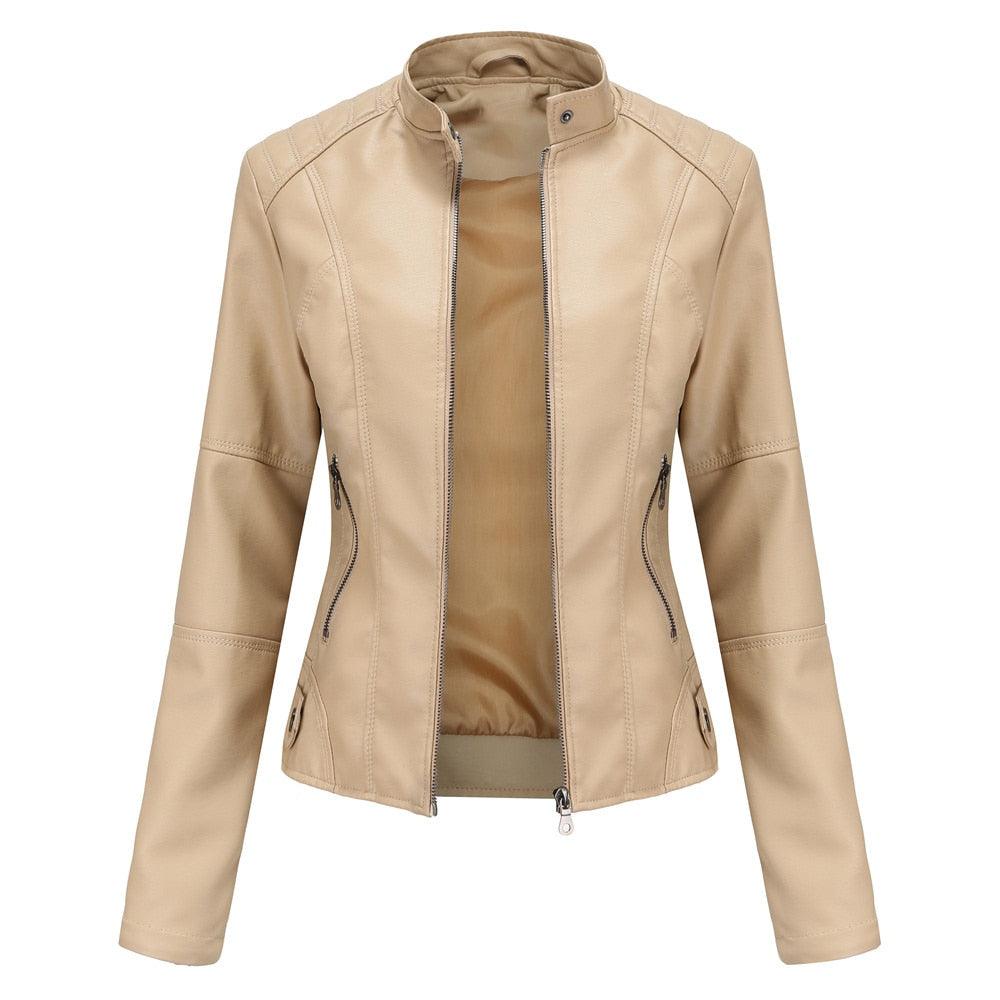 Women Spring Autumn Faux Leather Jackets Zipper Basic Coat Moto Biker Casual Pu Outwear Fashion Female Jacket - ItemBear.com