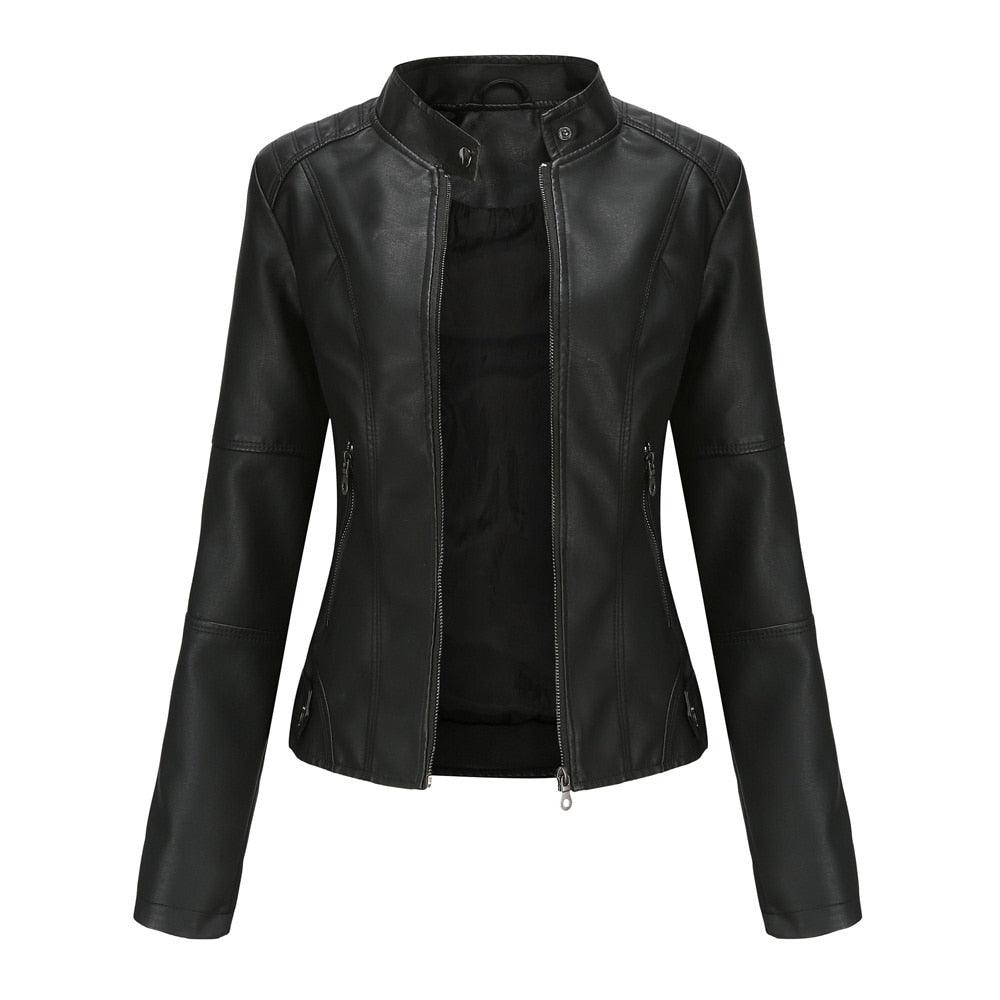Women Spring Autumn Faux Leather Jackets Zipper Basic Coat Moto Biker Casual Pu Outwear Fashion Female Jacket - ItemBear.com