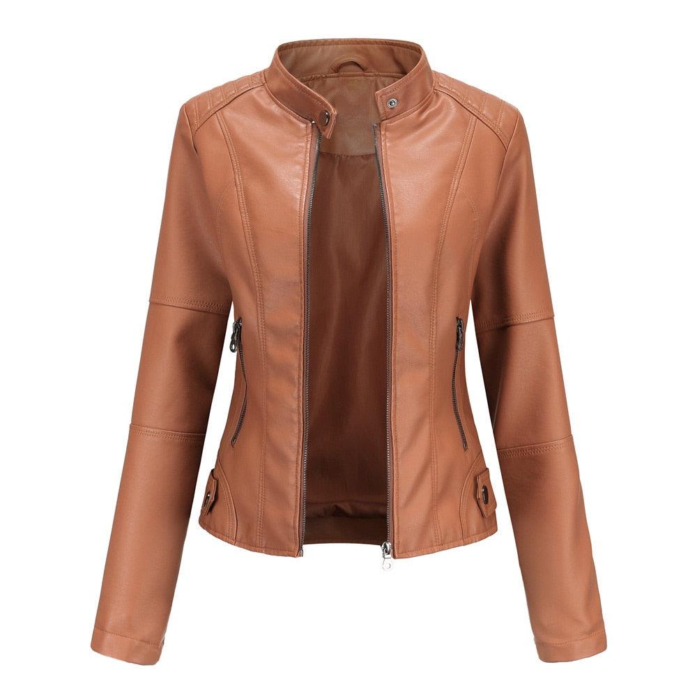 Women Spring Autumn Faux Leather Jackets Zipper Basic Coat Moto Biker Casual Pu Outwear Fashion Female Jacket - ItemBear.com
