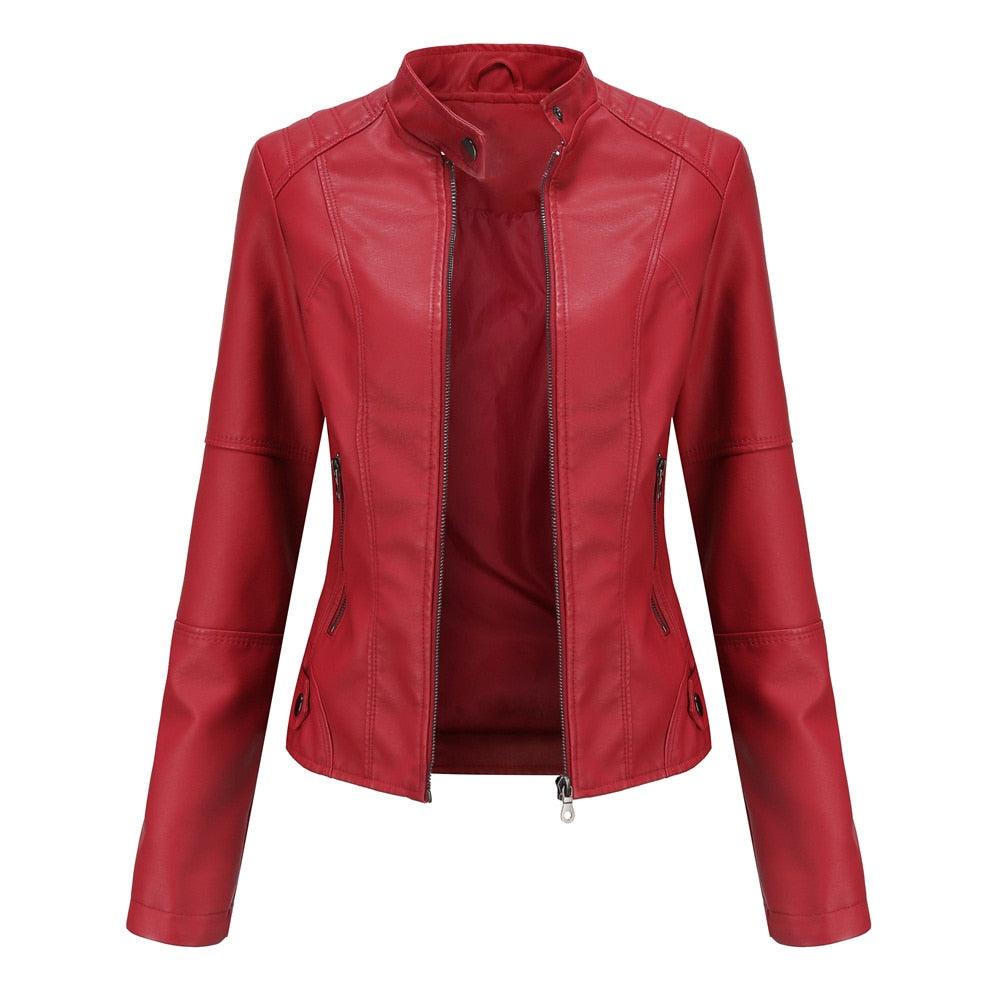 Women Spring Autumn Faux Leather Jackets Zipper Basic Coat Moto Biker Casual Pu Outwear Fashion Female Jacket - ItemBear.com