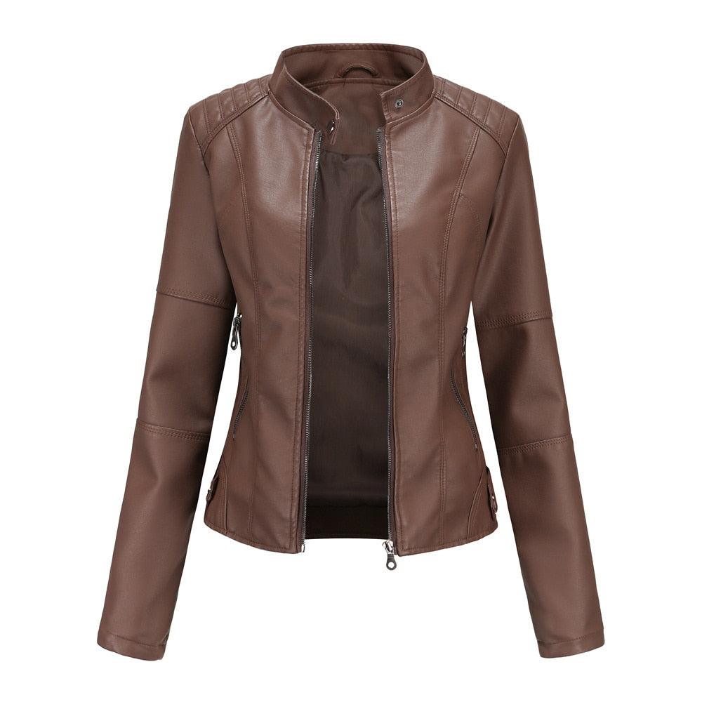 Women Spring Autumn Faux Leather Jackets Zipper Basic Coat Moto Biker Casual Pu Outwear Fashion Female Jacket - ItemBear.com
