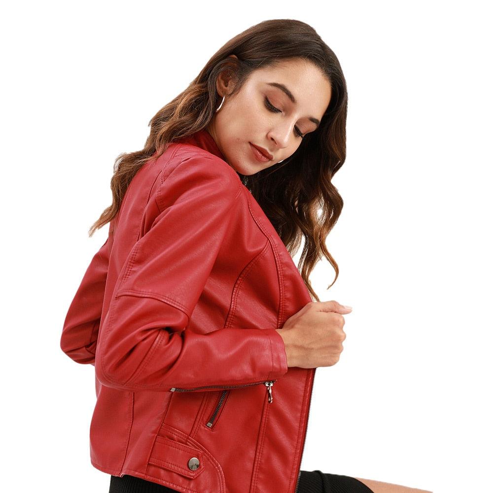 Women Spring Autumn Faux Leather Jackets Zipper Basic Coat Moto Biker Casual Pu Outwear Fashion Female Jacket - ItemBear.com