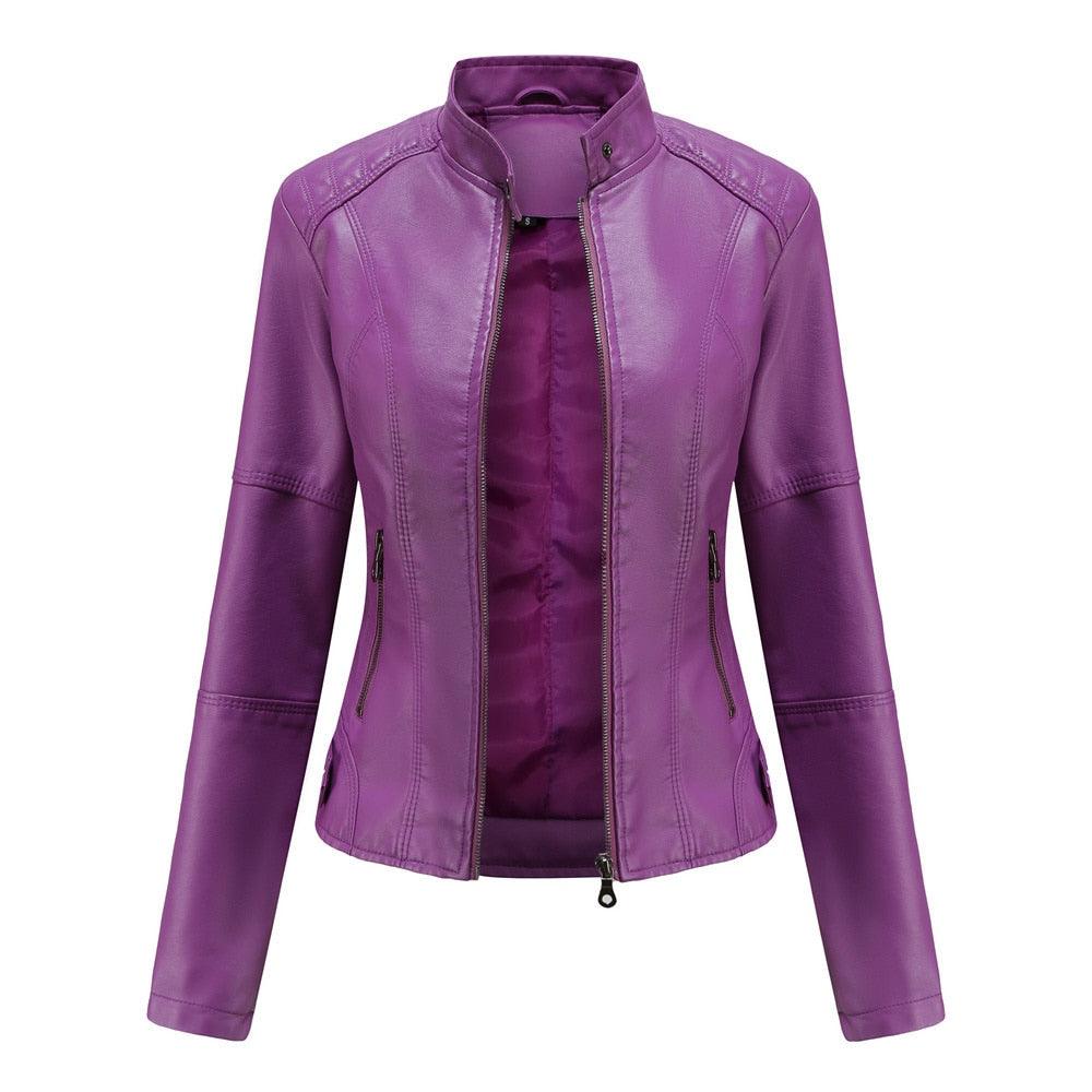 Women Spring Autumn Faux Leather Jackets Zipper Basic Coat Moto Biker Casual Pu Outwear Fashion Female Jacket - ItemBear.com