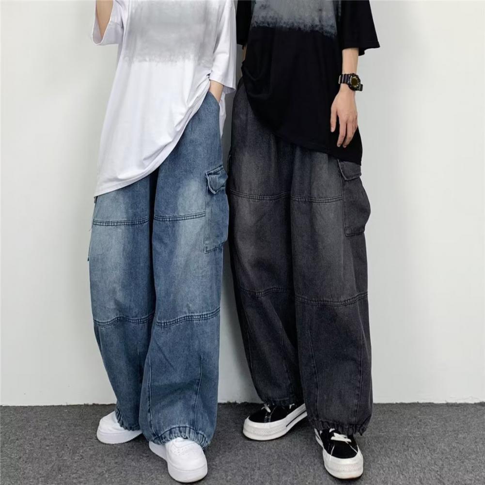 Women Vintage Y2K Streetwear Baggy Cargo Jeans High Waisted Straight Wide Leg Pants Denim Trousers Fairy Grunge Alt Clothes - ItemBear.com