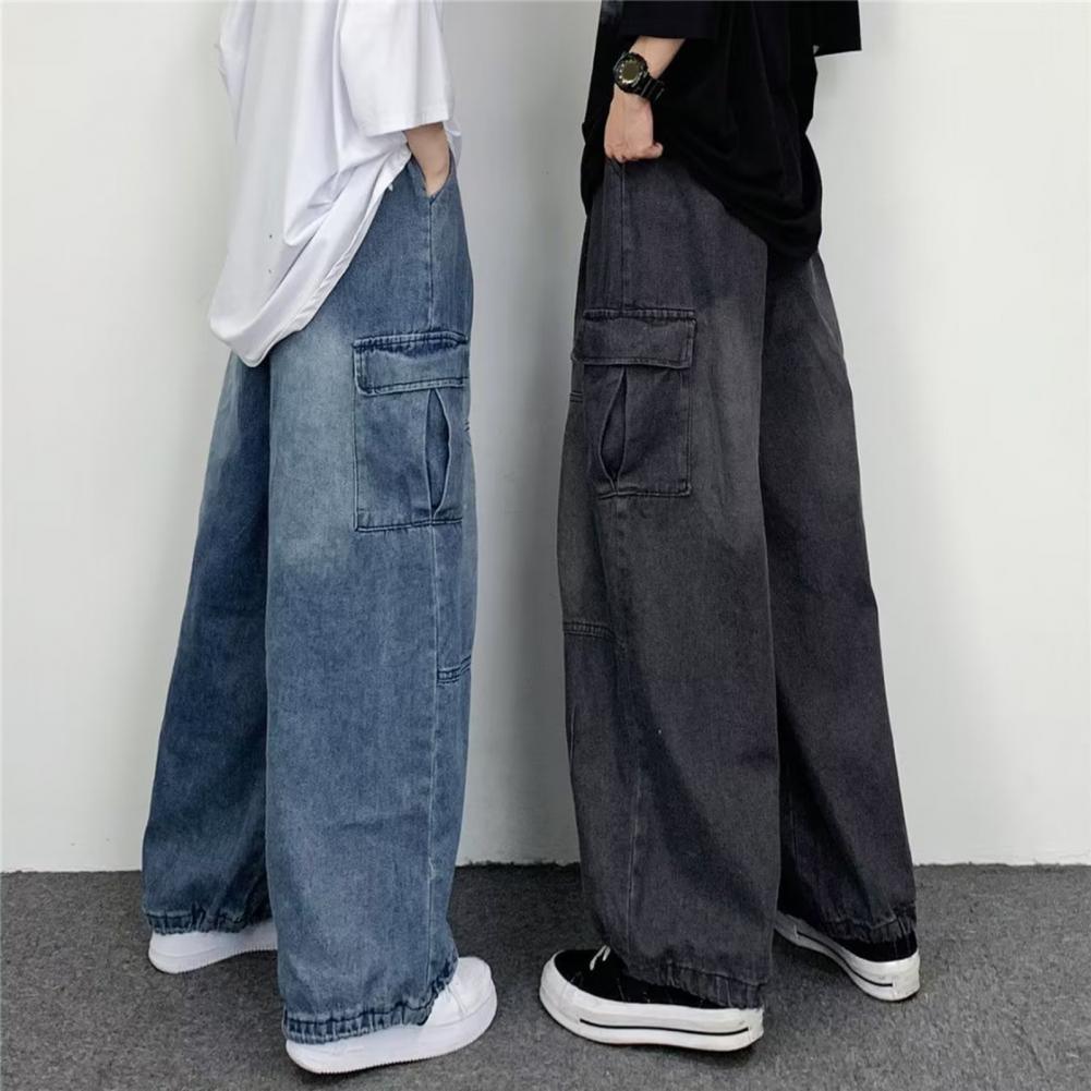Women Vintage Y2K Streetwear Baggy Cargo Jeans High Waisted Straight Wide Leg Pants Denim Trousers Fairy Grunge Alt Clothes - ItemBear.com