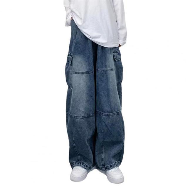 Women Vintage Y2K Streetwear Baggy Cargo Jeans High Waisted Straight Wide Leg Pants Denim Trousers Fairy Grunge Alt Clothes - ItemBear.com