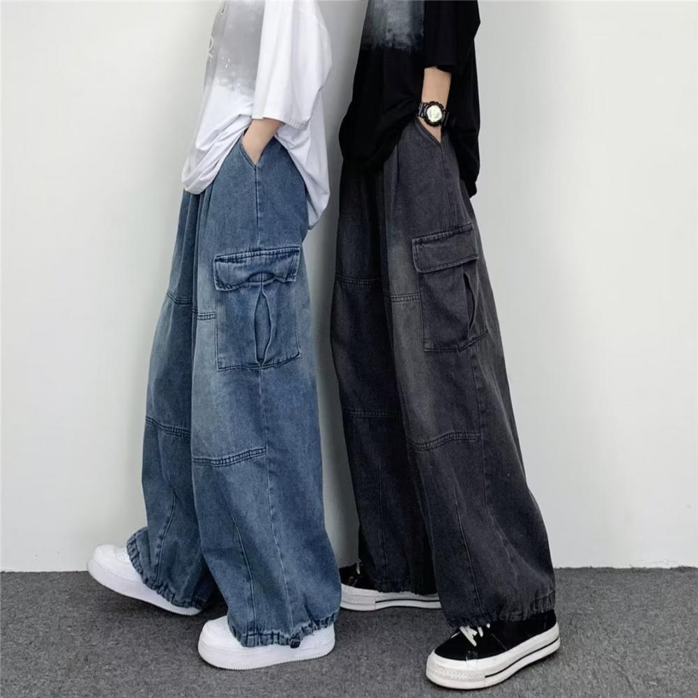 Women Vintage Y2K Streetwear Baggy Cargo Jeans High Waisted Straight Wide Leg Pants Denim Trousers Fairy Grunge Alt Clothes - ItemBear.com