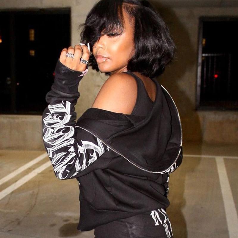 Women Zip Up Hoodie Streetwear Letter Printed Long Sleeve Sweatshirts Gothic Punk Y2k Autumn Winter Female Hoodie Jackets - ItemBear.com