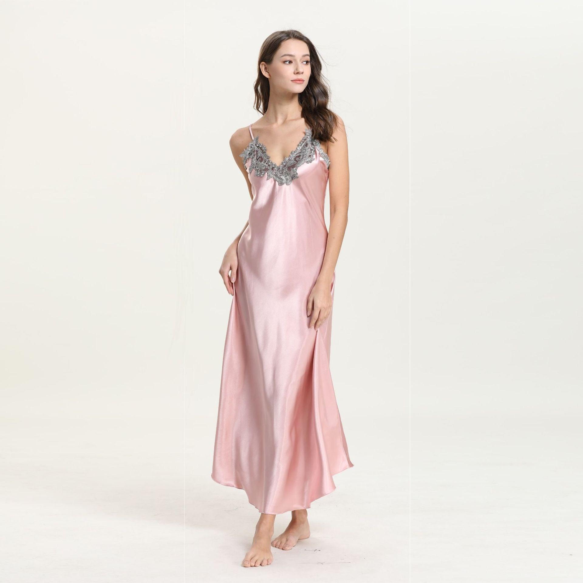 Women's Nightdress Lace Satin Nightgowns Sexy Lingerie Long Chemise Sleepwear - ItemBear.com
