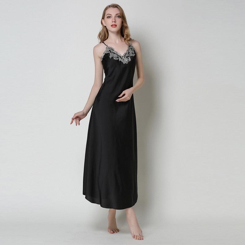 Women's Nightdress Lace Satin Nightgowns Sexy Lingerie Long Chemise Sleepwear - ItemBear.com