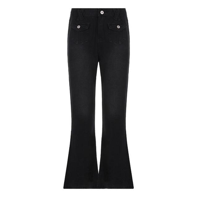 Y2K Dark Low Waisted Pocket Decor Jeans - ItemBear.com