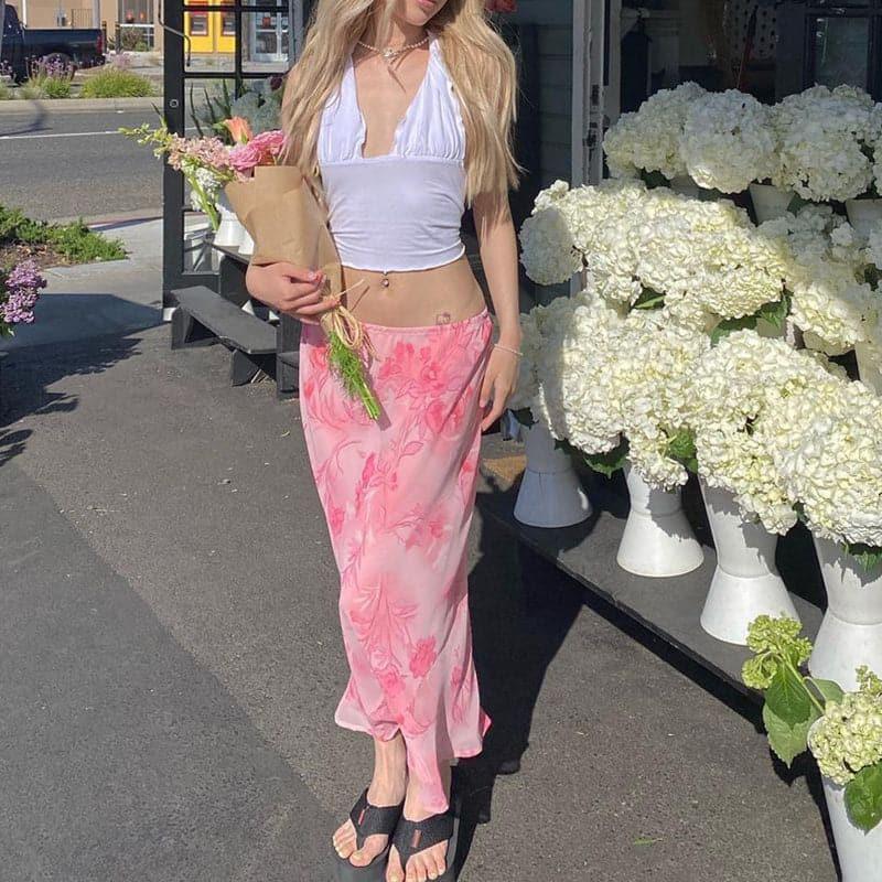 Y2K Floral Pink Maxi Skirt - ItemBear.com