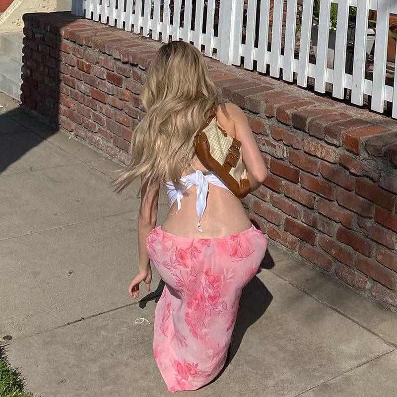 Y2K Floral Pink Maxi Skirt - ItemBear.com