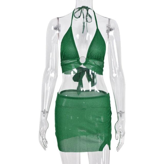 Y2K Glitter Fairy Two Piece Top & Mini Skirt Set - ItemBear.com