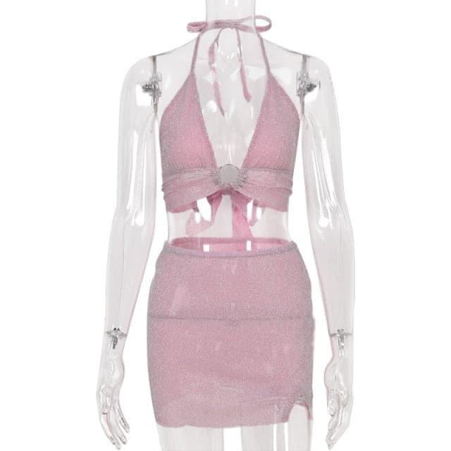 Y2K Glitter Fairy Two Piece Top & Mini Skirt Set - ItemBear.com