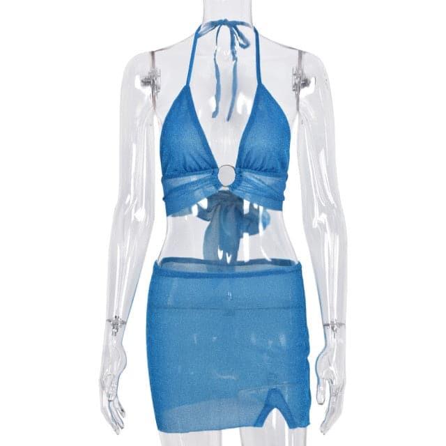 Y2K Glitter Fairy Two Piece Top & Mini Skirt Set - ItemBear.com