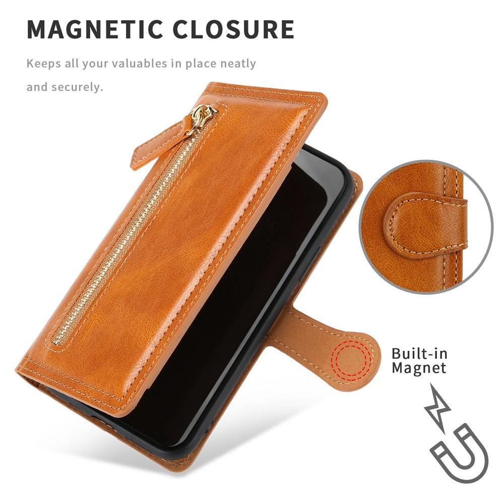 Zipper Wallet Flip Case For iPhone With Wireless Charging Support - ItemBear.com