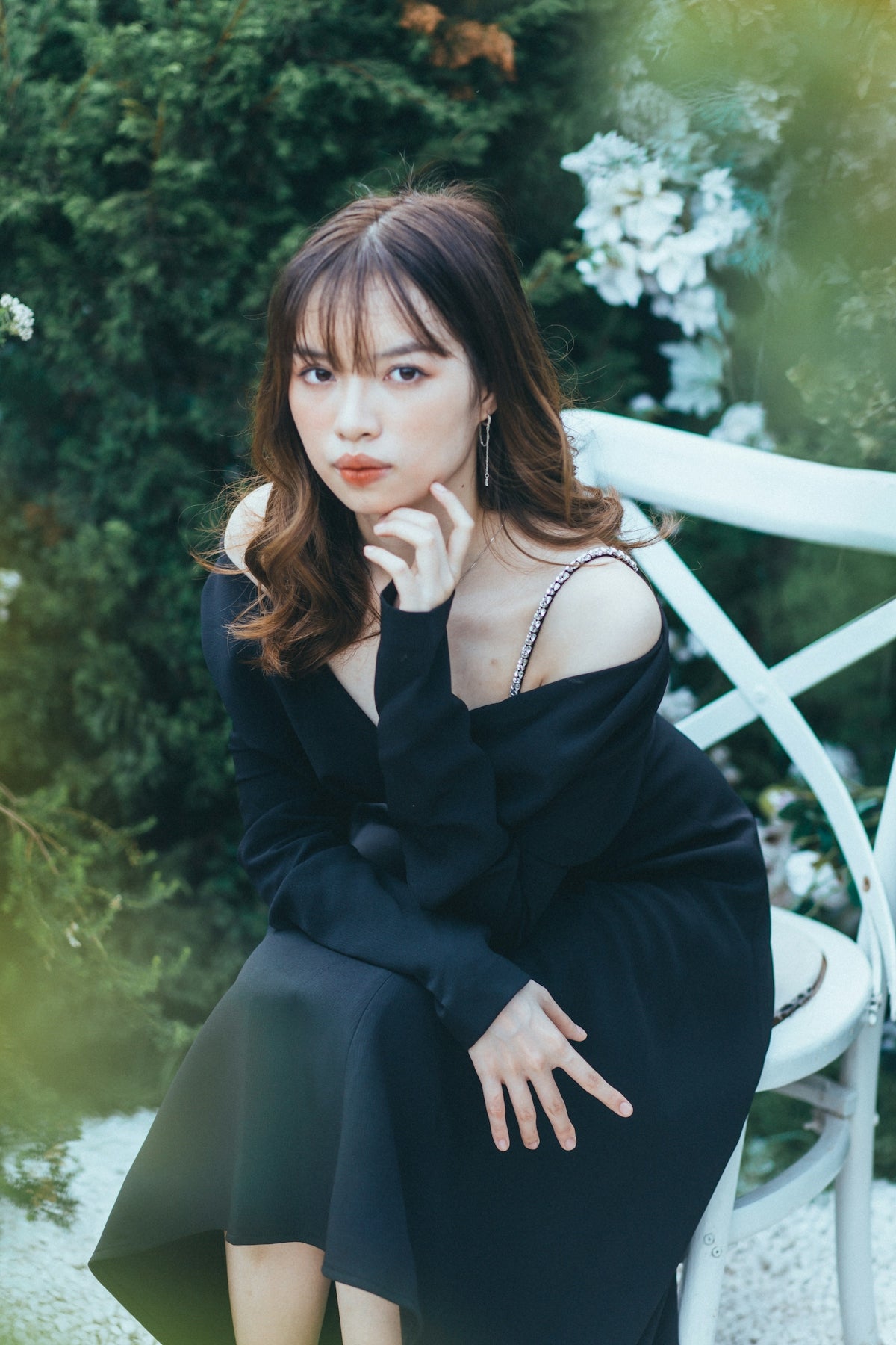 a woman sitting on a chair