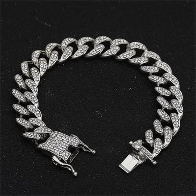 13mm Iced Out Cuban Necklace Chain Hip Hop Jewelry Choker Gold Silver Color Rhinestone CZ Clasp for Mens Rapper Necklaces Link - ItemBear.com