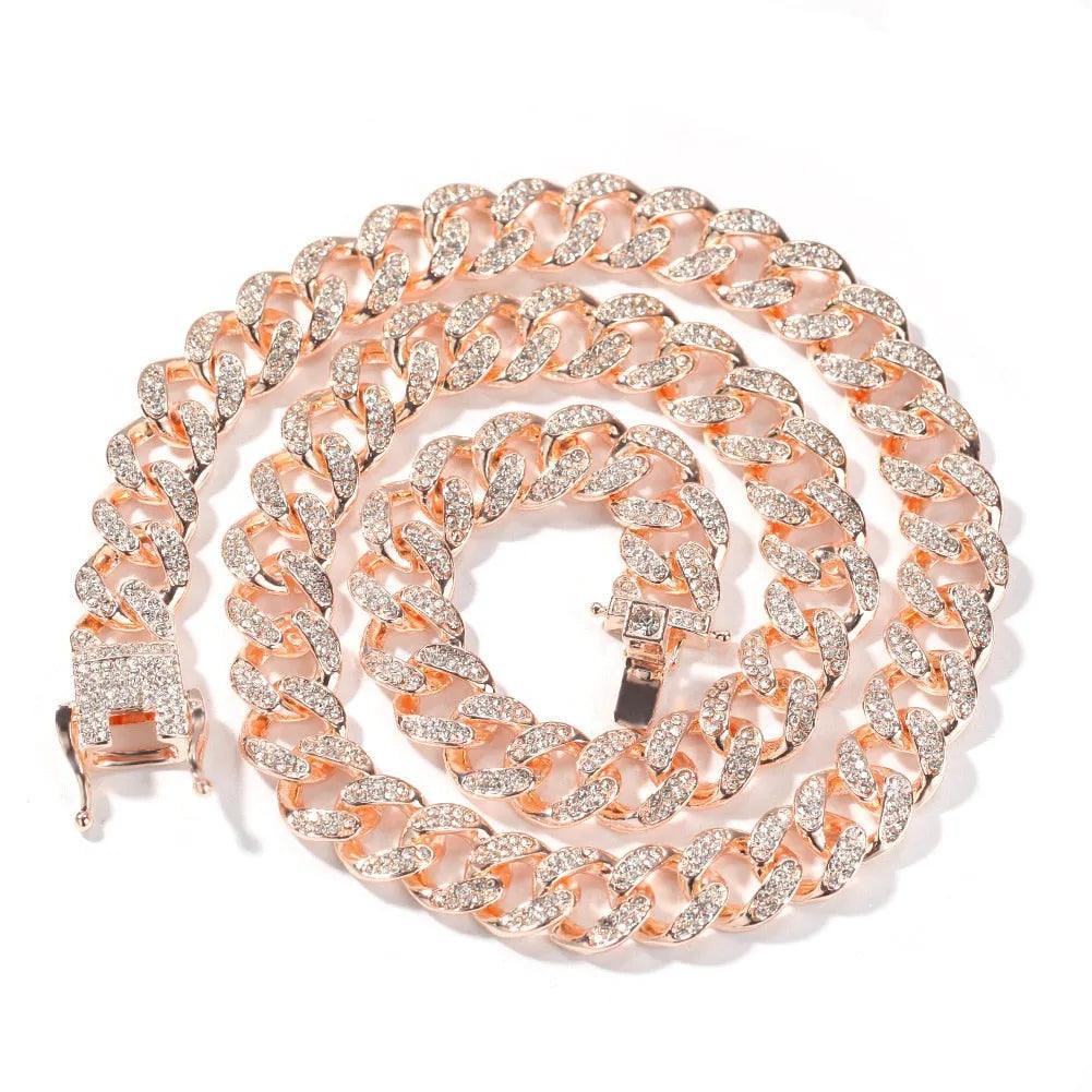 13mm Iced Out Cuban Necklace Chain Hip Hop Jewelry Choker Gold Silver Color Rhinestone CZ Clasp for Mens Rapper Necklaces Link - ItemBear.com