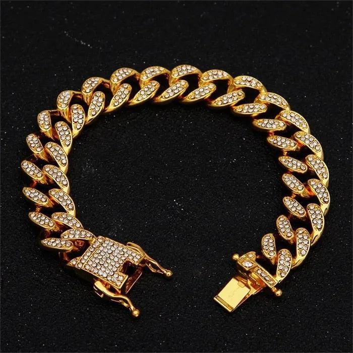 13mm Iced Out Cuban Necklace Chain Hip Hop Jewelry Choker Gold Silver Color Rhinestone CZ Clasp for Mens Rapper Necklaces Link - ItemBear.com
