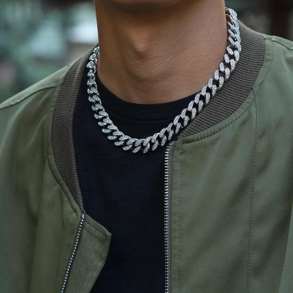13mm Iced Out Cuban Necklace Chain Hip Hop Jewelry Choker Gold Silver Color Rhinestone CZ Clasp for Mens Rapper Necklaces Link - ItemBear.com