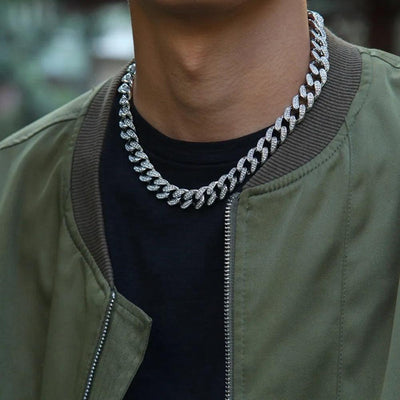 13mm Iced Out Cuban Necklace Chain Hip Hop Jewelry Choker Gold Silver Color Rhinestone CZ Clasp for Mens Rapper Necklaces Link - ItemBear.com
